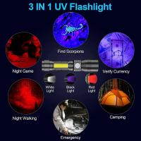 Linterna Recargable 3 En 1 UV 365nm Con Lentes De Zoom Impermeable Luz De Camping Con 7 Modos Luz LED Azul Morado Blanco Y Roja Con Clip De Bolsillo Y Magnete - details 1