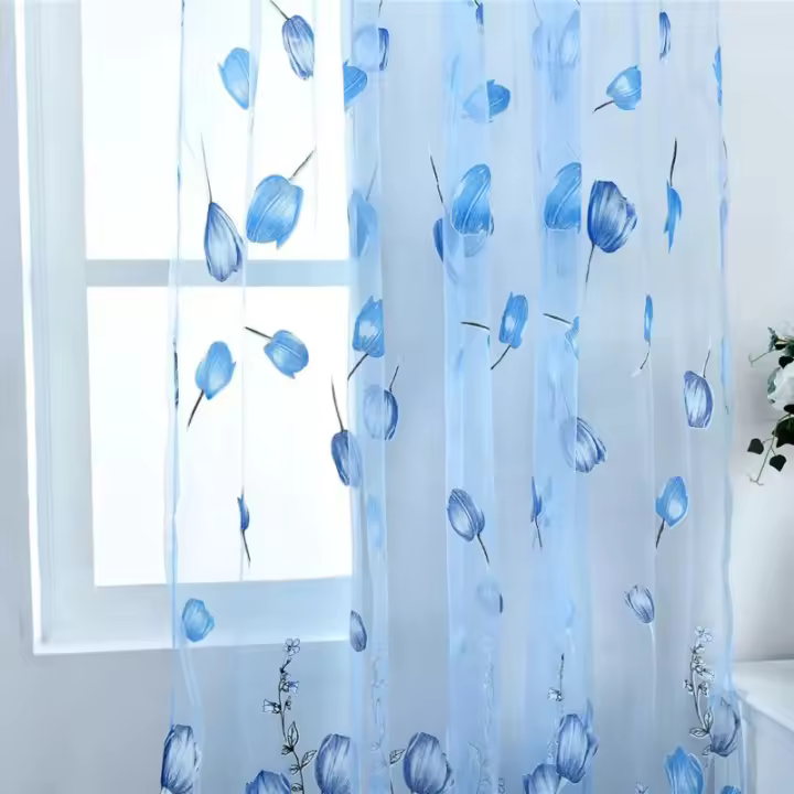 Cortinas De Voile Tulle 100x200cm Patrón De Tulipán Transparente Para Dormitorio Sala De Estar Balcón Cocina Cortina Solánea - 1