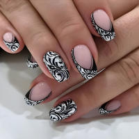 24pcs/set Uñas Postizas Largas Medias Falsas De Cuadrado Ballet Con Flores Y Mariposa Azul Verde Para La Temporada De Primavera Y Verano - details 0