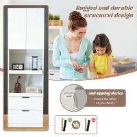Gabinete de Cocina de 200 cm de Altura, Gabinete de Almacenamiento, Puertas, Cajones, Estante para Microondas, Gabinete Alto con Protección Antiinclinación, Aparador, Gabinete Multifunctional Independiente para Comedor, Sala de estar Blanco - details 7