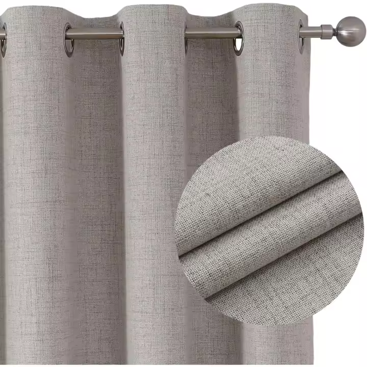 Cortinas opacas 100 % (paquete de 2), 132 x 160 cm, de lino con ojales para dormitorio, aislantes blancas para salón. - 1