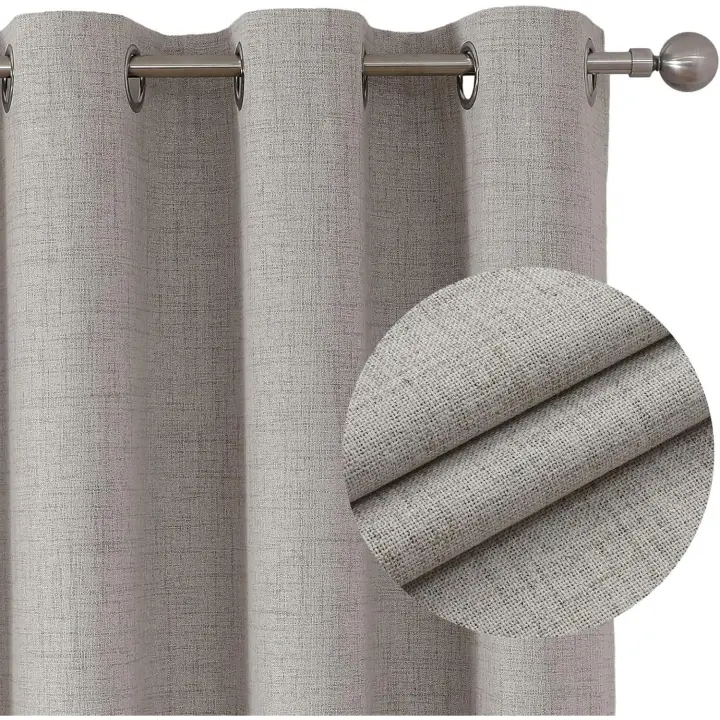 Cortinas opacas 100 % (paquete de 2), 132 x 160 cm, de lino con ojales para dormitorio, aislantes blancas para salón. - 1
