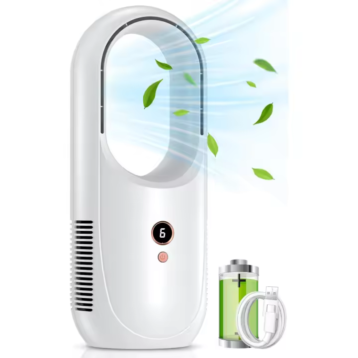 Ventilador de escretorio sin Aspas 6 Modos de velocdad, Pequeño ventilador recargable sin Aspas con catería de 2000mAh - 1