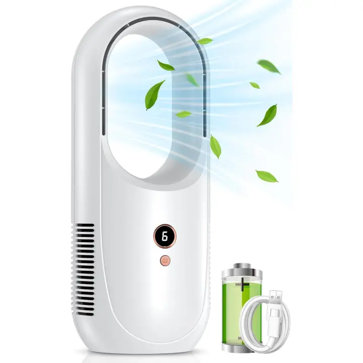 Ventilador de escretorio sin Aspas 6 Modos de velocdad, Pequeño ventilador recargable sin Aspas con catería de 2000mAh - 1