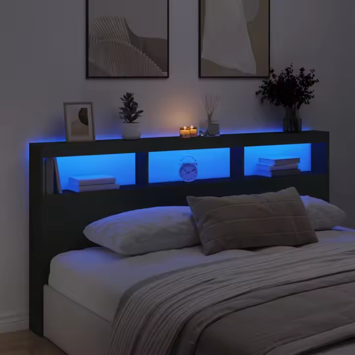 vidaXL Cabecero de cama con luz LED negro 200x17x102 cm - 1