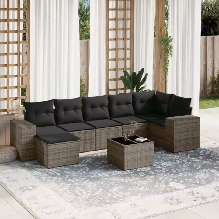 vidaXL Set de sofás de jardín 8 pzas y cojines ratán sintético gris - 1