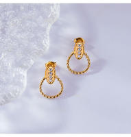 Personalizado elegante Círculo trenzado joyería de estilo casual de encaje de Diamantes Redondo Signo de Diseño de Titanium de Maple Chapado en oro pendientes - details 8