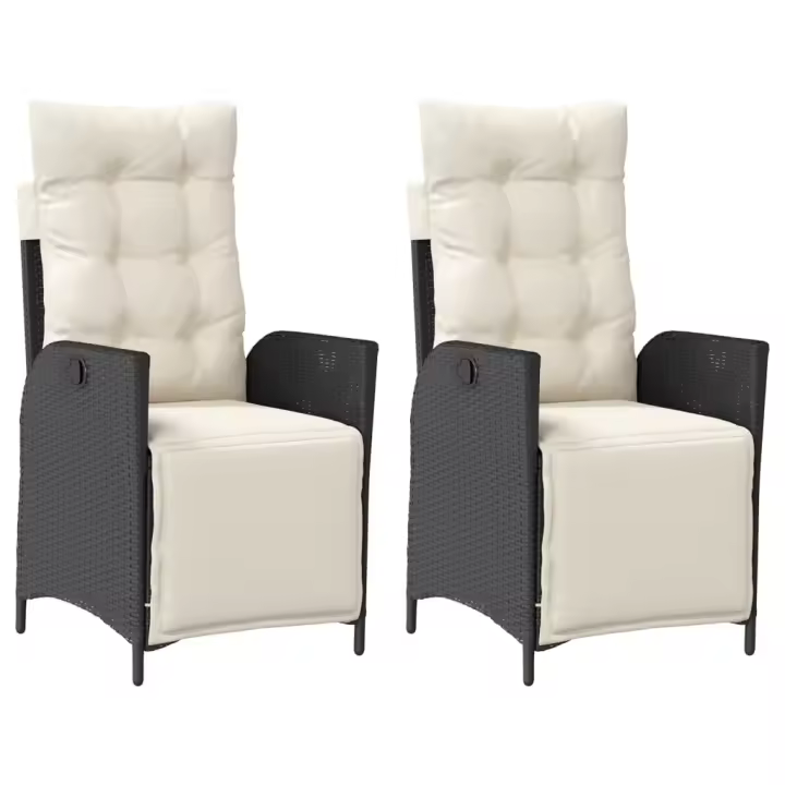 vidaXL Sillones reclinables jardín con reposapiés 2 uds ratán PE negro - 1