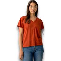 Camiseta Pepita Cazuela Tiffosi Mujer | Cuello V Lazada Manga Corta | Top Básico Cálido - details 0