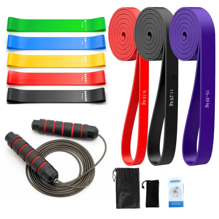 Bandas elásticas de Resistencia 3 niveles - Cintas de 5 mini bandas elasticas - comba ajustable - Gomas para entrenamiento musculación, fisioterapia, pilates - 1