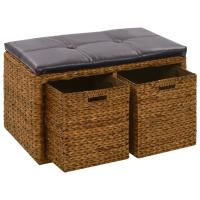 vidaXL Banco con 2 cestas hierba marina 71x40x42 cm marrón - details 0