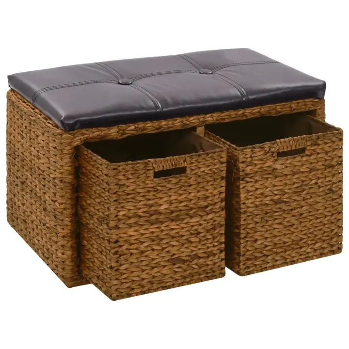 vidaXL Banco con 2 cestas hierba marina 71x40x42 cm marrón - 1