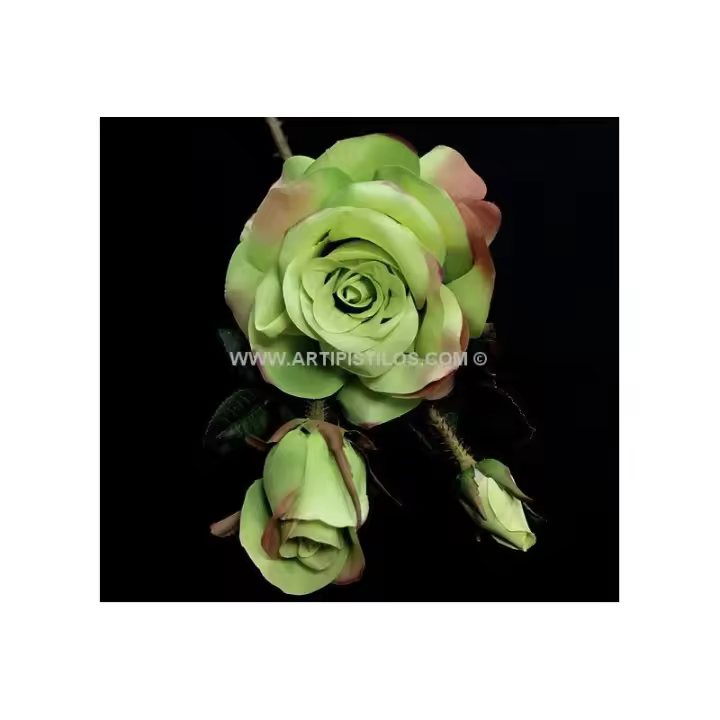 Rosa Triple Flor Raíz Tela Decoración Hiperrealista - 1