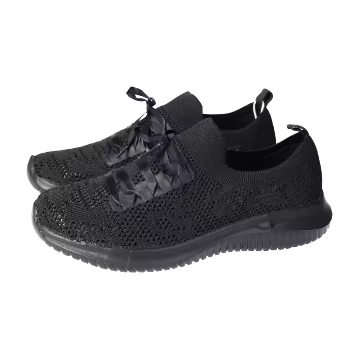 Deportivos marca MYSOFT para mujer en color negro. Tenis negras con cordones de cinta y plantilla extraible, deportivas mysoft de mujer, ligeras para verano - 1