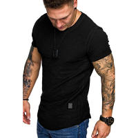 Camiseta Deportiva Para Hombre Cuello Redondo Manga Corta Ajustada Fitness Casual Hip Hop Verano Moda Sólida Basic Top - details 4