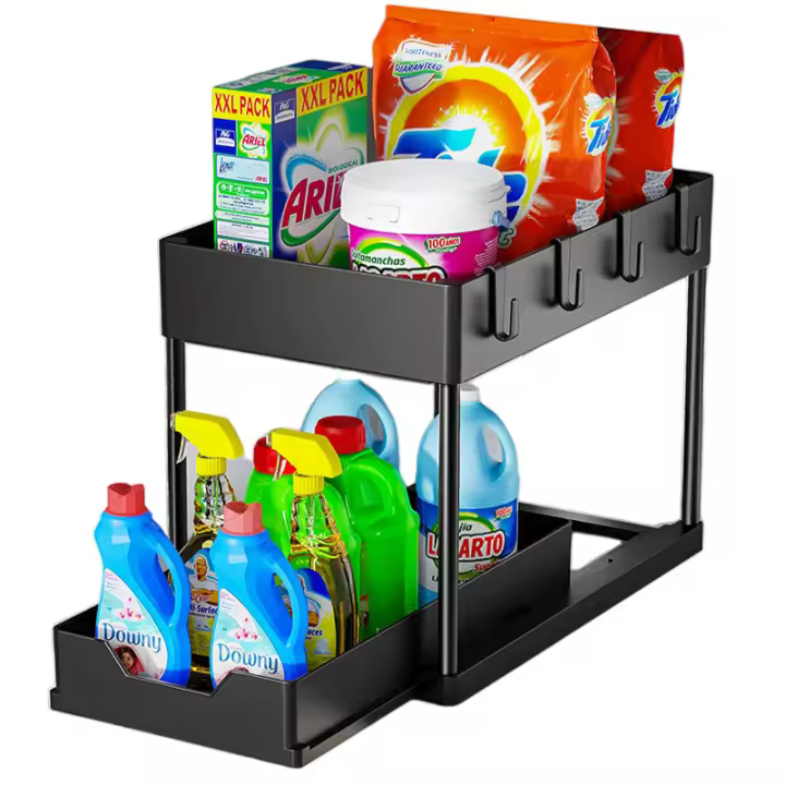 Organizador De Cocina Para Bajo El Grifo 2 Niveles Estante Para Detergentes Y Champús Armario De Especias Rack De Baño Para Cosméticos Y Alimentos - 1