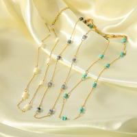 Encanto Gargantilla de acero inoxidable chapada en oro de 18 quilates con estaciones de piedra Natural, collares para mujer, dijes, Collar de cadena con cuentas hecho a mano, joyería - details 2