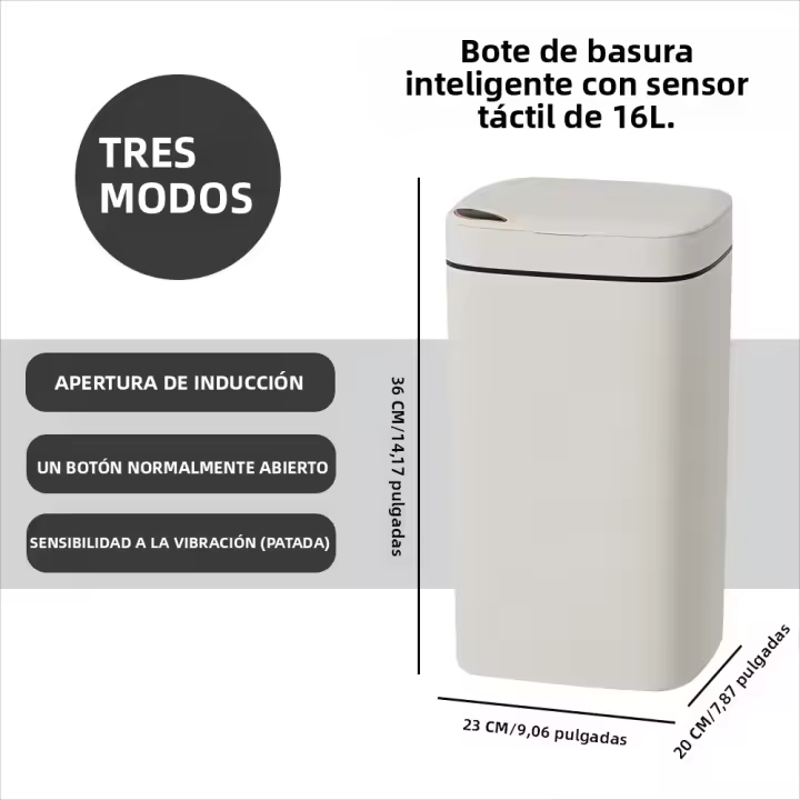 Basurero Inteligente Automático 16L Con Sensor De Movimiento Lid Para Cocina Y Baño Sin Batería Material Plástico - 1