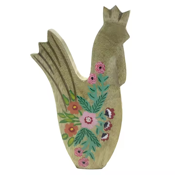 CAPRILO REGALOS & DECORACIÓN Figura Decorativa de Madera "Gallina con Flores Pintadas ". Adornos y Esculturas. Animales. Regalos Originales. Decoración Hogar. 11 x 2,50 x 22,50 cm. - 1