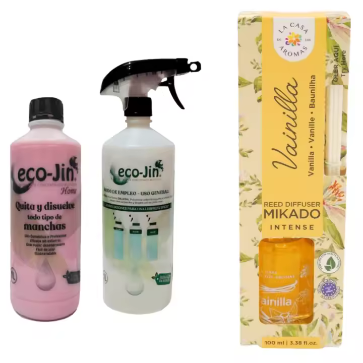 ECOJIN HOME ROSA FLORAL Y TALCO ORIGINAL DE LABONCLER + DIFUSOR + AMBIENTADOR A ELEGIR CASA DE LOS AROMAS. Producto en frasco de vidrio de 100 ml y con 6 sticks. disfruta de una agradable sensación de alegría y vitalidad. - 1