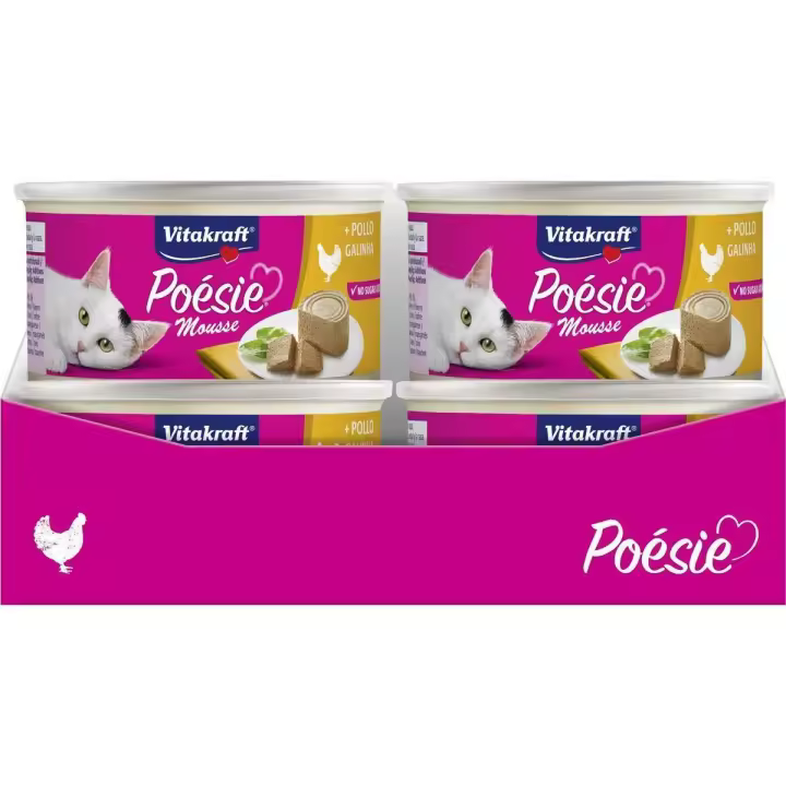 VITAKRAFT - Poésie Comida Húmeda para gatos textura Mousse sabor pato /pollo/ salmón o ternera (Pack de 12 latitas x 85g) - 1