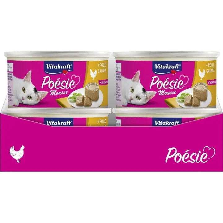 VITAKRAFT - Poésie Comida Húmeda para gatos textura Mousse sabor pato /pollo/ salmón o ternera (Pack de 12 latitas x 85g) - 1