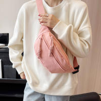 Bolsa De Cintura Para Mujer Nueva En Lona Estilo Coreano Portátil Con Cierre De Cremallera Bolsa De Hombro Y Pecho Deportiva Casual Unisex - details 8