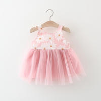 Falda De Malla Con Tirantes Colgantes De Flor Para Niñas Verano Estilo Princesa Casual Poliéster Sin Mangas Longitud De Rodilla Ropa De Verano Para Niñas - details 4