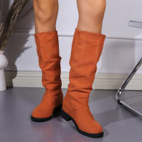 Botas De Media Caña Cómodas Para Mujer Con Punta Redonda, Slip-on, Tacón Medio, Plataforma, Upper De Tela, Suela De TPR, Diseño Clásico. - details 39