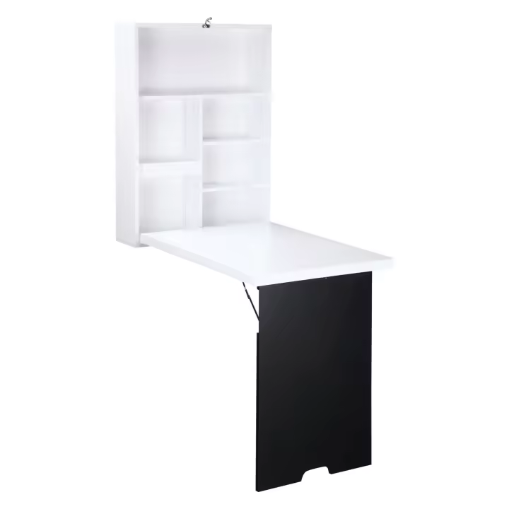 HOMCOM Mesa Escritorio de Pared Mesa Plegable de Pared con Tablero, 5 Compartimentos, Escritorio Plegable Mesa Plegable para Ordenador para Oficina 60 x 94,5 x 147 cm - 1