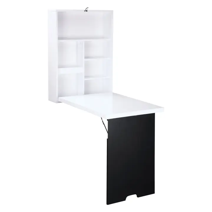 HOMCOM Mesa Escritorio de Pared Mesa Plegable de Pared con Tablero, 5 Compartimentos, Escritorio Plegable Mesa Plegable para Ordenador para Oficina 60 x 94,5 x 147 cm - 1