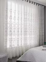 Cortinas Blancas De Encaje Florido Sheer Para Sala De Estar Y Dormitorio Voile Translúcida De Poliéster 100% Con Grommets - details 0
