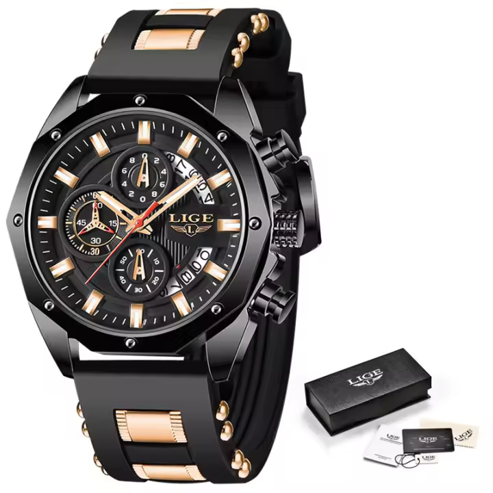 Reloj Deportivo De Lujo Para Hombre LIGE 2025 Reloj De Cuarzo Impermeable Con Cronógrafo Y Fecha Correa De Silicona Moda Y Casual - 1