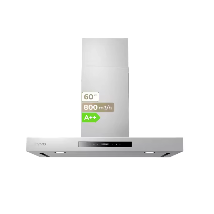 EVVO Campana Extractora CE32 60 cm Ancho Decorativa,  Inox, Potencia 800 m³/h, Filtros de Aluminio y Carbón, Táctil y Gestual - 1
