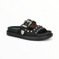 Sandalias tachuelas negro planas y plataforma ajuste de hebilla puntera abierta ligeras y comodas tendencia altamoda - details 2