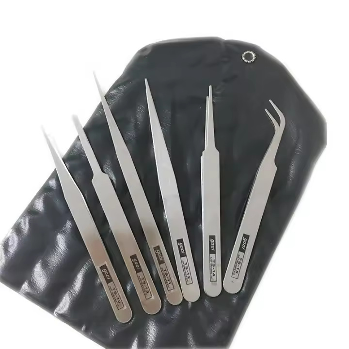 6Pcs Herramienta De Reparación Pinzas De Precisión De Acero Inoxidable Curvadas Y Rectas Para Uso Industrial - 1
