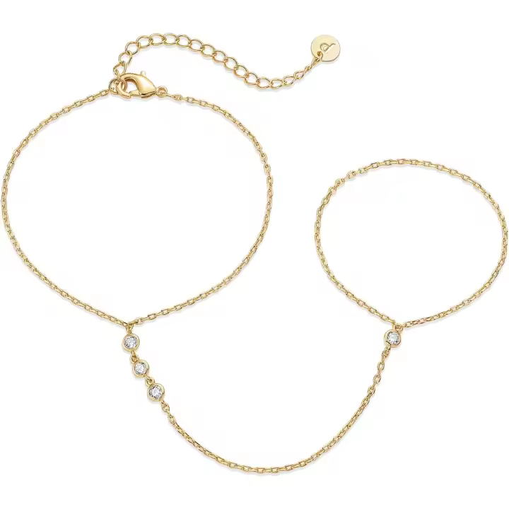 14K Chapado en oro de Agua Dulce Perla Gold hand Cadena pulsera para las Mujeres-Fashion Anillo pulsera hand Cadena Cuerpo joyería - 1