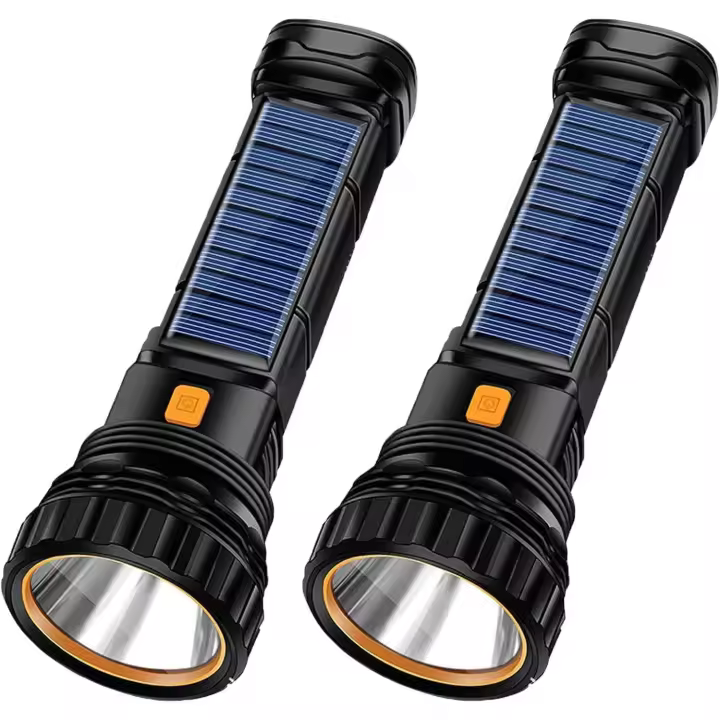Linterna LED multifunción recargable con energía solar, de 1000 lúmenes, con luz estroboscópica de emergencia y batería de 1200 mAh (2 unidades) - 1