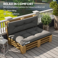 Outsunny Conjunto de 2 Cojines para Palets con Tela Resistente Impermeable Anti-UV Cojines Exterior para Jardín Terraza Interior Asiento 120x77 cm Respaldo 120x40 cm Beige - details 3