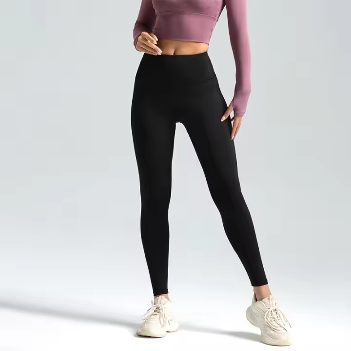 Pantalones de yoga color nude para mujer con guantes color melocotón, pantalones de yoga ajustados para mujer que controla - 1