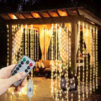 Luces De Cortina LED Con USB Y Control Remoto De 8 Modos Para Bodas Casas Fiestas Pared Ventanas Jardín Navidad Decoraciones - details 6