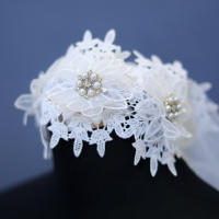 Accesorio De Cabello Para Novia Con Encaje Y Flores Dos Capas Diadema Con Velo De Novia Para Mujeres Accesorios De Boda Fotografía - details 2
