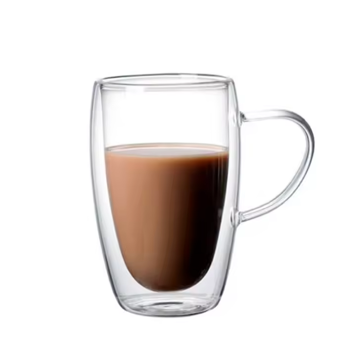 Double Layer Transparent Glass Cup High Borosilicate Glass Jui Milk Heat-Resistant Coffee Cup Round Egg Shape with Handle - 1