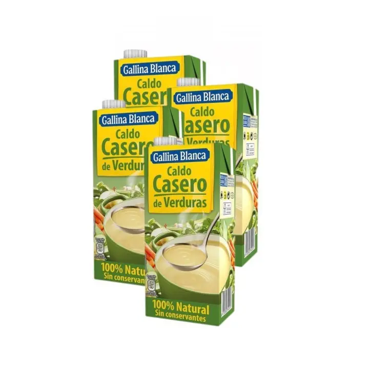 GALLINA BLANCA Caldo Casero de Verduras 100% Natural | Elaborado con Verduras Seleccionadas de la Huerta, Cocinado a Fuego Lento. Sin Gluten, Sin Conservantes, Bajo en Grasa - 1L [pack de 4] - 1
