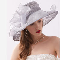Sombrero De Flores Para Mujer Organza Gran Borde Para Bodas Y Té En La Iglesia Sombrero De Sol Casual De Polyester Floral - details 8