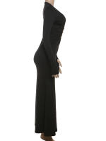 Vestido Largo Elegante Para Mujer Kliou Metálico Con Cuello Bajo Y Manga Larga Estilo Clásico Ajustado Alta Calle Moda Festival - details 1