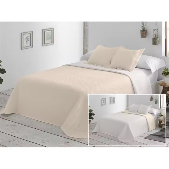 Colcha MULTI Lisa para Cama 90/105/135/150, 100% Microfibra Extra Suave, Biti Reversible, Cubrecama Fina, Primavera Verano Entretiempo, Incluye Funda de Cojín - 1