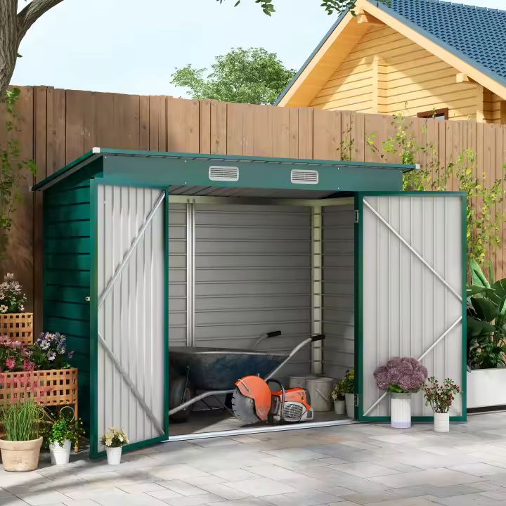 Outsunny Caseta de Jardín Exterior 2,7m² 249x121x183 cm Cobertizo de Jardín Exterior con Doble Puerta 2 Ventilaciones y Pestillo Cobertizo para Terraza Patio - 1