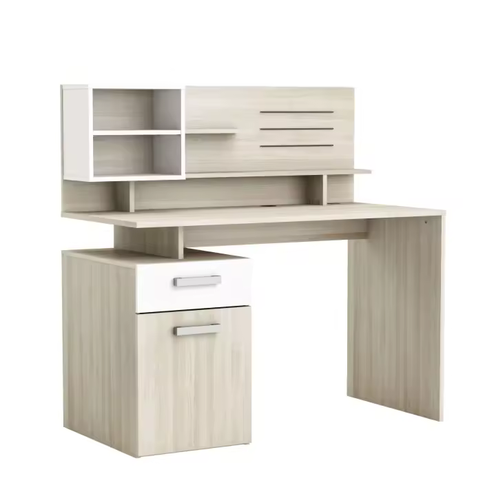 Miroytengo Escritorio Malicia con Altillo y Cajón Roble Blanco Mate 122x123x60 cm - 1