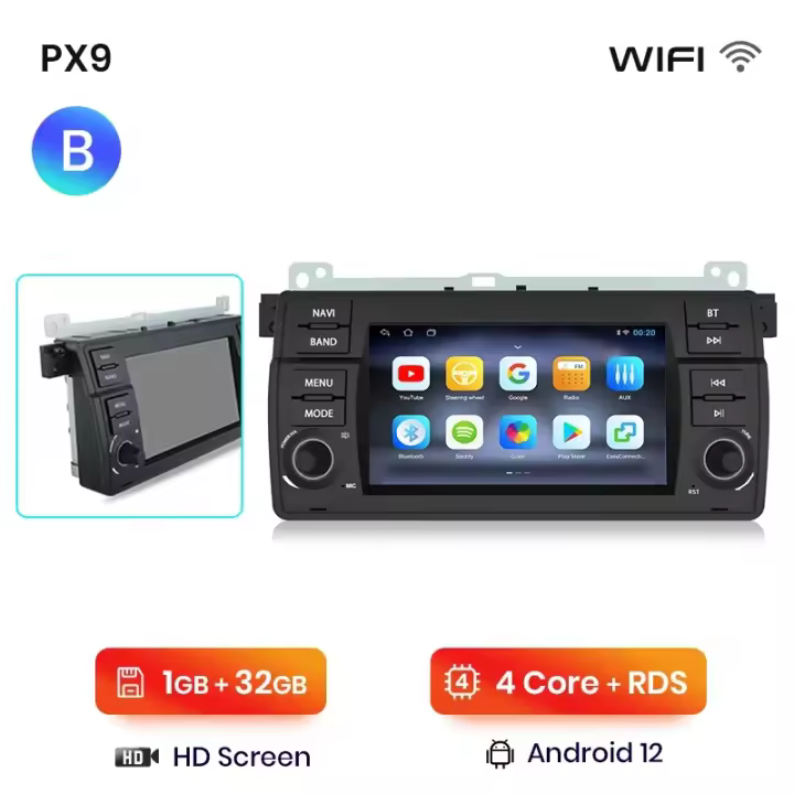 AWESAFE inalámbrico CarPlay Android Auto Radio para BMW 3 Series E46 M3 318 320 325 330 335 coche reproductor multimedia GPS 2 din autoradio volante controles RDS Bluetooth - 1